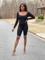 Ribbed Long Sleeve Romper | Black